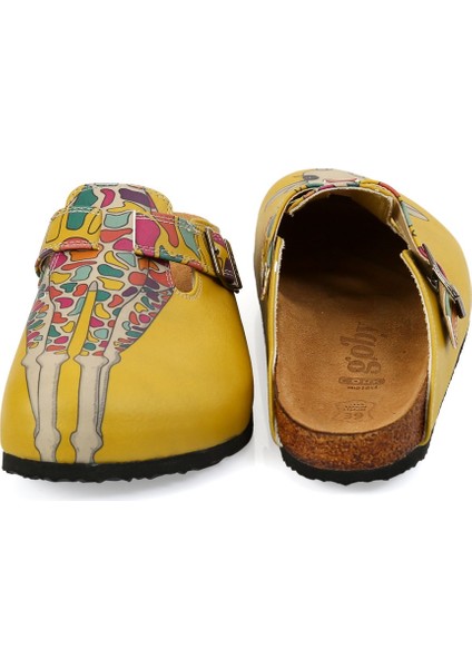 G251 Zürafa Desen Baskılı Burnu Kapalı Hardal Sarısı Sabo Kadın Terlik modelleri