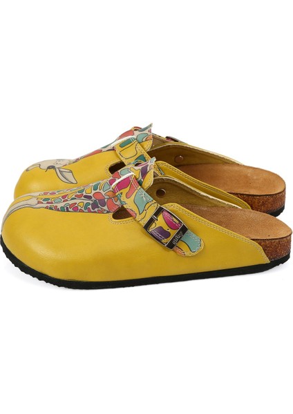 G251 Zürafa Desen Baskılı Burnu Kapalı Hardal Sarısı Sabo Kadın Terlik fırsatları
