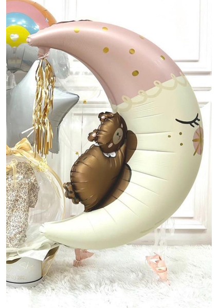 Ayıcıklı Ay Balon Sevimli Ayı Ay Dede Folyo Balon Doğum Baby Shower Balonu fiyatları