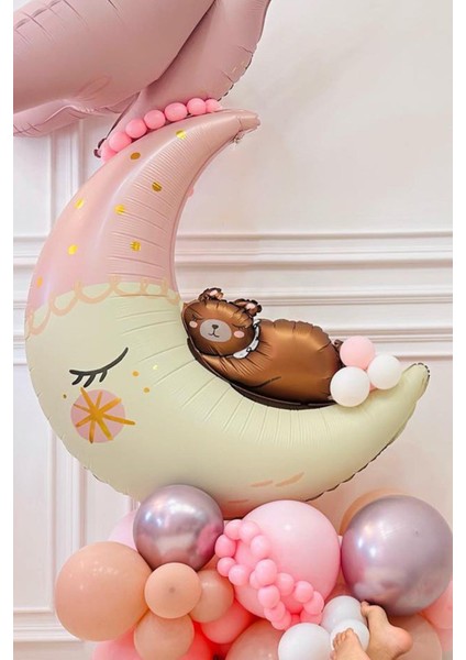 Ayıcıklı Ay Balon Sevimli Ayı Ay Dede Folyo Balon Doğum Baby Shower Balonu modelleri