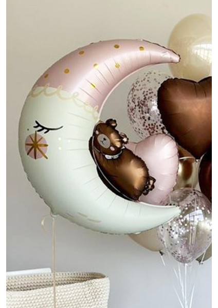 Ayıcıklı Ay Balon Sevimli Ayı Ay Dede Folyo Balon Doğum Baby Shower Balonu fırsatları