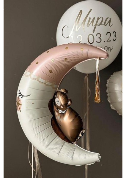 Ayıcıklı Ay Balon Sevimli Ayı Ay Dede Folyo Balon Doğum Baby Shower Balonu indirimleri