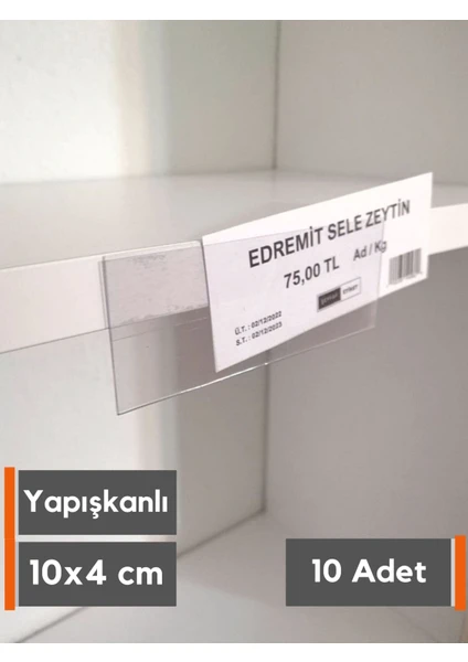 Şeffaf Etiket 10 Adet Pvc Etiketlik Raf Önü Dik Yapışkanlı 10 x 4 cm Vitrin Etiketliği Raf Önü Etiketlik