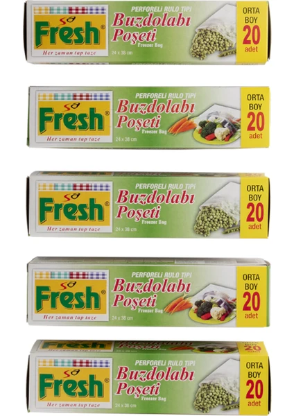 Sa Fresh Orta Boy Buzdolabı Poşeti 20'li 5 Paket