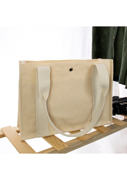 Deri Cepli Kanvas Tote Bag, Orta Boy Krem-Bordo Kadın Kol ve Omuz Çantası, 35X25 Cm, Ön ve Iç Cepli modelleri