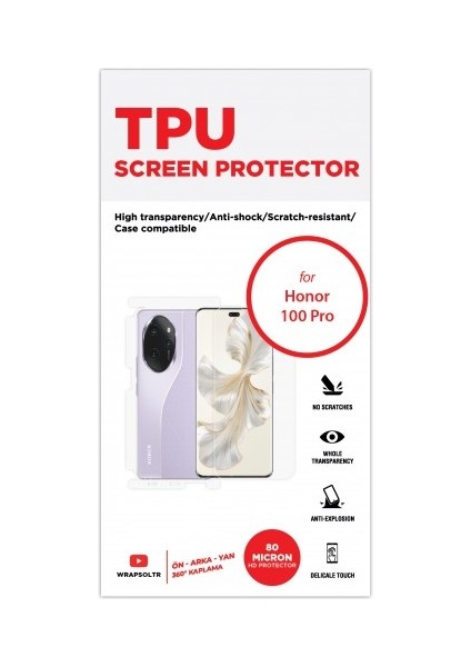 Honor 100 Pro Ön, Arka ve Yan 360 Derece Tam Kaplama Tpu Film fiyatları