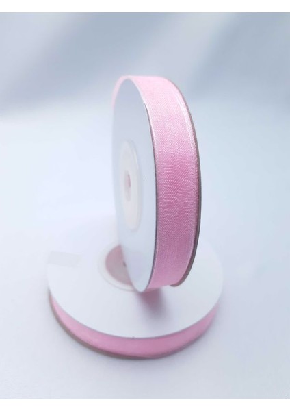 Pembe Renginde 1 cm Organze Kurdele (1 Makara 25 Mt)