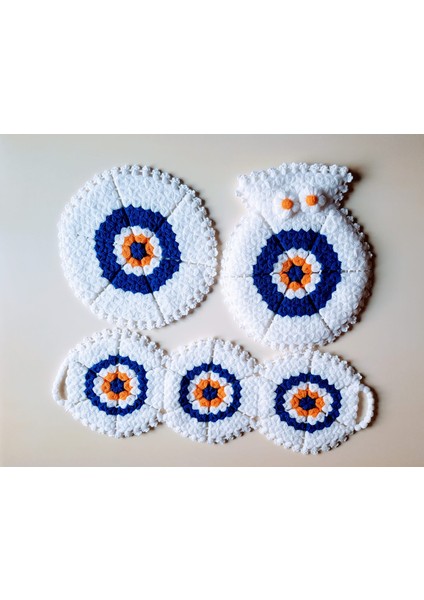 Banyo El Örmesi Yün Lifi 3'Lü Takım Set Nazar Boncuklu