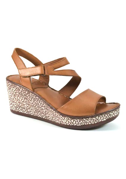 BY69.0900 Deri Taba Dolgu Topuklu Kadın Sandalet