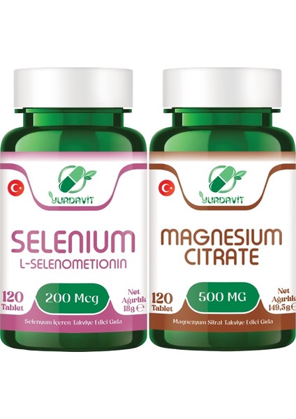 Set 120 Tablet Selenyum 200 Mcg Selenium Magnezyum Sitrat 500 Mg Magnesium Citrate