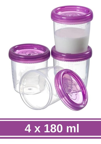 4 Adet Bebek Mama Yoğurt Saklama Kabı, Besin Ölçekli Sızdırmaz Mama Kabı 4’lü Set (4X180ML)