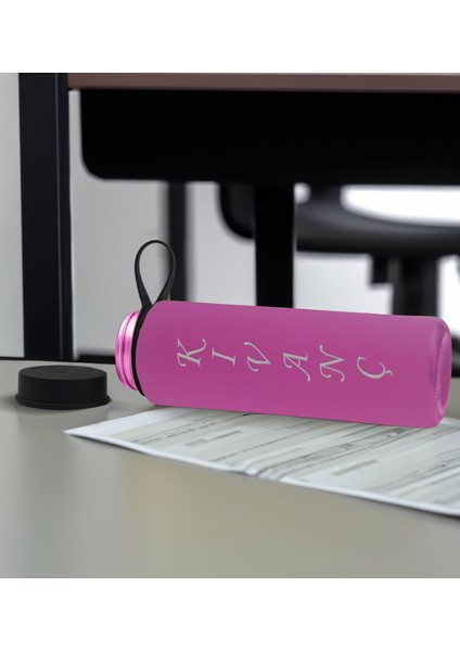 Gift Kişiye Özel Isimli Pembe Renkli Cam Matara 500ML, Sevgiliye, Arkadaşa Hediye, Isimli Cam Matara, Ofis Hediyesi