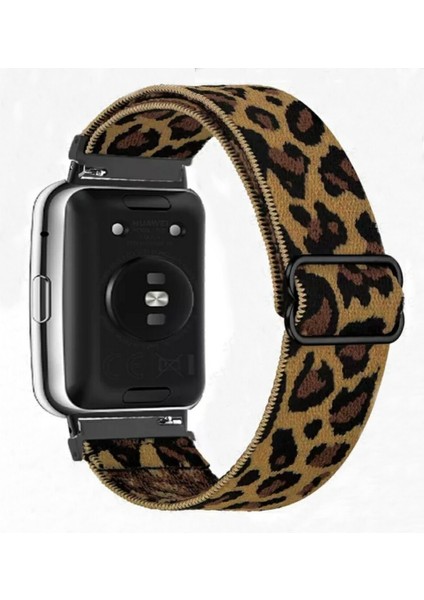 Huawei Watch Fit Uyumlu Örgü Bant Kordon, Pim Çevirici Aparatı ile Birlikte Leopar Desen