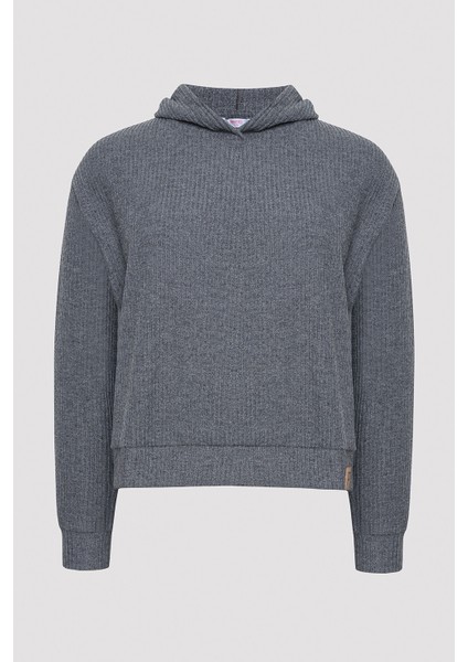 Antrasit Kapşonlu Fitilli Yumuşak Sweatshirt