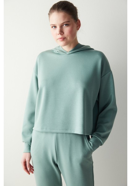 Mint Kapüşonlu Silky Feel Sweatshirt