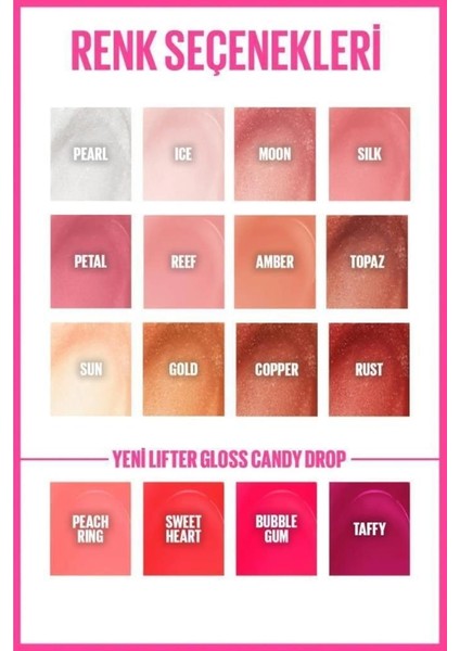 Maybelline Lifter Gloss Dolgunlaştırıcı Etkili Işıltılı Dudaklar Tafy Makyaj Çantası Li Set