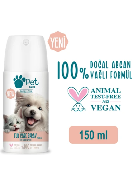 Pet Love Kediler ve Köpekler İçin Tüy Bakım Spreyi Vanilya 150 ml 100% Doğal Argan Yağlı