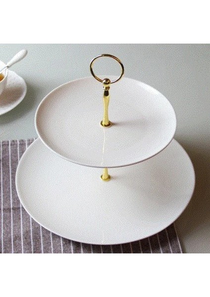 Altın 2 Katman Stili Katmanlar Kek Tabağı Stand Kolu Uydurma Donanım Çubuk Altın Gümüş Yüzük Kek Tava Şişleri Tatlı Dekorasyon Araçları (Yurt Dışından)