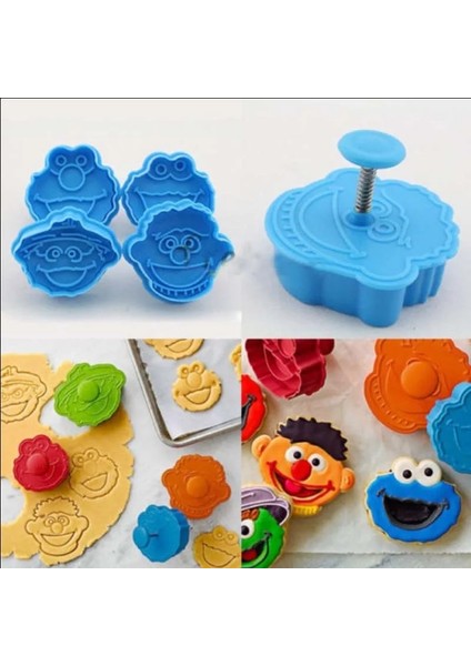 COOKS-013-4 Stili Çocuk Kukla Çerez Kesici Piston Bisküvi Kek Fondan Elmo Ernie Canavar Kek Dekorasyon Araçları (Yurt Dışından) modelleri