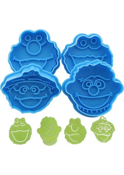 COOKS-013-4 Stili Çocuk Kukla Çerez Kesici Piston Bisküvi Kek Fondan Elmo Ernie Canavar Kek Dekorasyon Araçları (Yurt Dışından) fırsatları