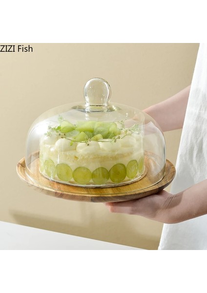 A--Küçük Stil Ahşap Tepsi Cam Kapaklı Yuvarlak Kek Tepsisi Iskandinav Tarzı Ev Mutfak Meyve Ekmeği Ahşap Tepsi Tatlı Teşhir Plakası Kek Araçları (Yurt Dışından) modelleri