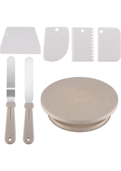 E 7 Adet Tarzı Dıy Tava Pişirme Araçları Pasta Döner Tabla Seti Kek Süsleme Aksesuarları Plastik Hamur Bıçağı Krem Nozullar Kek Standı Döner Tabla (Yurt Dışından)