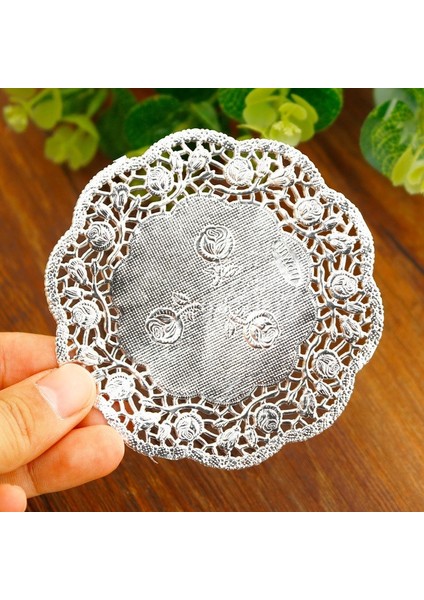 Gümüş Tarzı 8.5 Inç Yuvarlak Kağıt Danteller Altın Gümüş Dantel Mutfak Düğün Dekoratif Pişirme Servis Altlığı Çay Kahve Bardak Altlığı Altlığı El Yapımı Ped (Yurt Dışından)