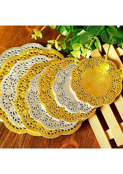 Gümüş Tarzı 8.5 Inç Yuvarlak Kağıt Danteller Altın Gümüş Dantel Mutfak Düğün Dekoratif Pişirme Servis Altlığı Çay Kahve Bardak Altlığı Altlığı El Yapımı Ped (Yurt Dışından)