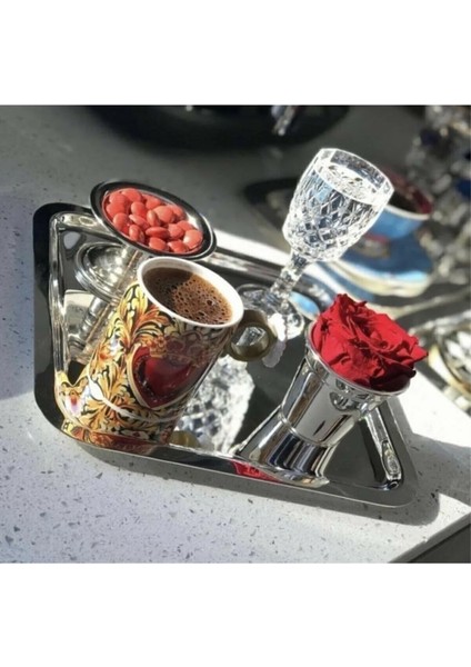 6'lı Kare Paslanmaz Çelik 21X21CM Kare Kahve, Söz, Nişan, Servis Sunum Tepsisi