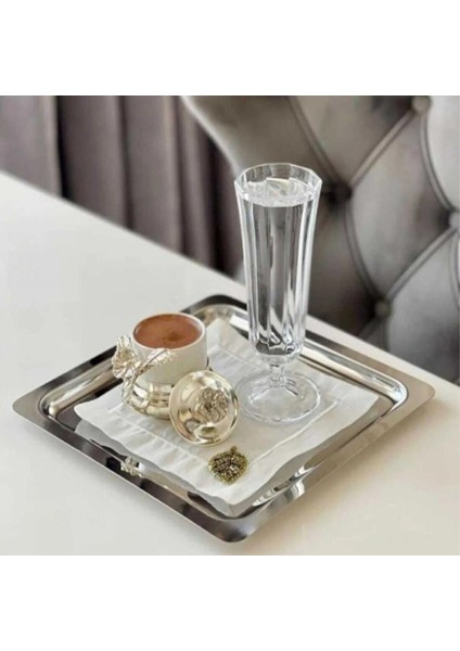 6'lı Kare Paslanmaz Çelik 21X21CM Kare Kahve, Söz, Nişan, Servis Sunum Tepsisi modelleri