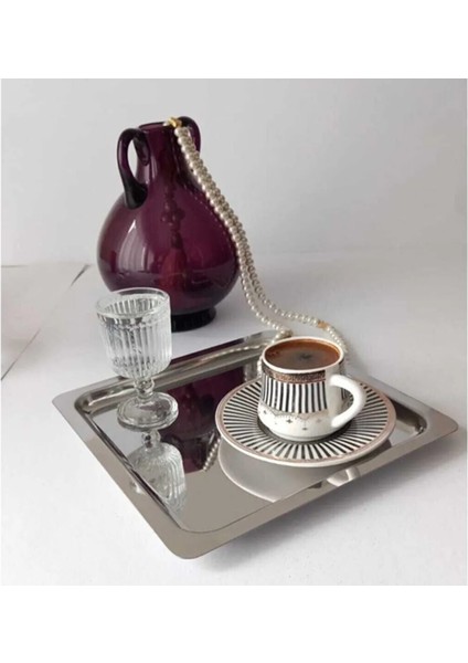 6'lı Kare Paslanmaz Çelik 21X21CM Kare Kahve, Söz, Nişan, Servis Sunum Tepsisi fırsatları