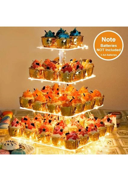 Sıcak Beyaz Işık Stili 4 Katlı LED Işık Kek Standı Akrilik Kek Teşhir Standı Şeffaf Tepsi Cupcake Tutucu Düğün Doğum Günü Pastası Raf Dekor Araçları (Yurt Dışından) fiyatları