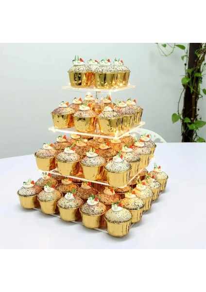 Sıcak Beyaz Işık Stili 4 Katlı LED Işık Kek Standı Akrilik Kek Teşhir Standı Şeffaf Tepsi Cupcake Tutucu Düğün Doğum Günü Pastası Raf Dekor Araçları (Yurt Dışından) fırsatları