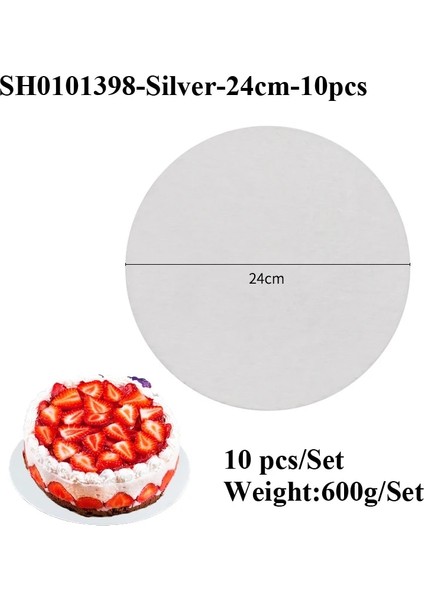 GÜMÜŞ-24CM-10 Adet Tarzı Meibum Çapı cm Yuvarlak Gümüş Kek Karton Tek Kullanımlık Karton Hamur Işleri Taban Plakası Süslemeleri Mousse Tepsi Tepsisi (Yurt Dışından)