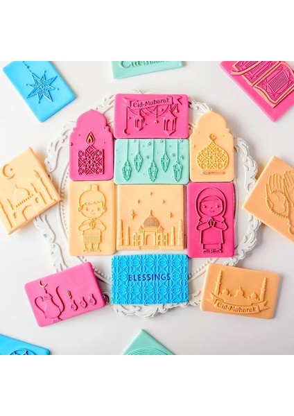 Desen F Damga Stili Eid Mubarak Çerez Kesiciler Pullar Ramazan Islam Müslüman Bisküvi Kalıpları Fener Kilise Kurabiye Araçları Pişirme Için Fondan Malzemeleri (Yurt Dışından) modelleri