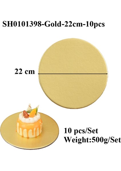 ALTIN-22CM-10 Adet Tarzı Meibum Altın Tek Kullanımlık Kek Daire Taban Panoları cm Yuvarlak Kaplamalı Cakeboard Kek Tabağı Süslemeleri Hamur Işleri Tepsi Tepsisi (Yurt Dışından)