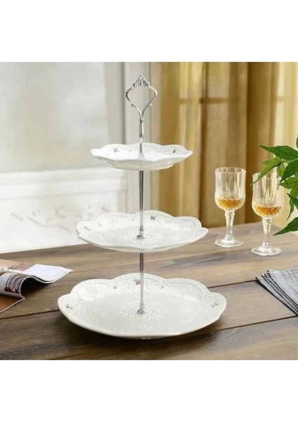 Gümüş 3 Katmanlı Stil Katmanlı Kek Standı Ikindi Çayı Düğün Tabakları Parti Sofra Takımı Yeni Bakeware Plastik Tepsi Vitrin Kek Dekorasyon Araçları (Yurt Dışından)