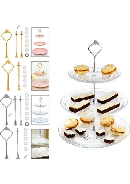 Gümüş 3 Katmanlı Stil Katmanlı Kek Standı Ikindi Çayı Düğün Tabakları Parti Sofra Takımı Yeni Bakeware Plastik Tepsi Vitrin Kek Dekorasyon Araçları (Yurt Dışından) indirimleri
