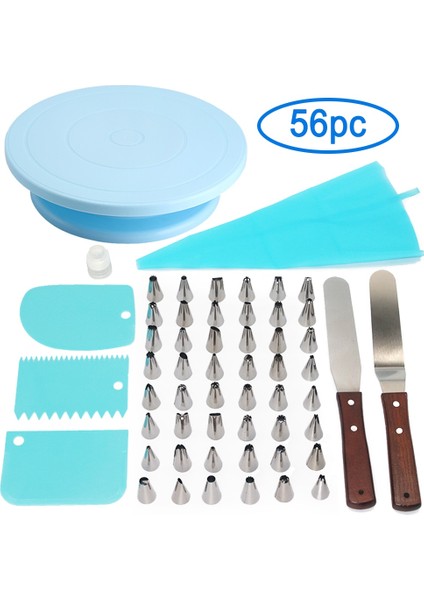 0924-SET Mavi Stil Dıy Kek Pikap Pişirme Silikon Kalıp Kek Tabağı Dönen Yuvarlak Kek Dekorasyon Araçları Döner Masa Pasta Malzemeleri Kek Standı (Yurt Dışından)