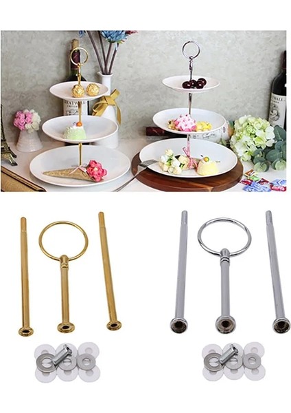 Gümüş Tarzı 3 Katmanlı Kek Meyve Tabağı Kek Tabağı Stand Kolu Montaj Alet Standı Donanım Çubuk Plaka Standı Kek Dekorasyon Aracı Kek Aksesuarı (Yurt Dışından) fırsatları