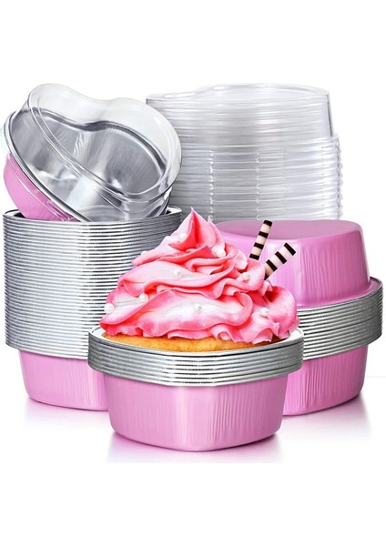 Kırmızı Stil Sevgililer Günü Alüminyum Folyo Kek Tava Kalp Şeklinde Cupcake Kapaklı Fincan, Mini Cupcake Cup Flan Kapaklı Pişirme Bardakları (Yurt Dışından) modelleri