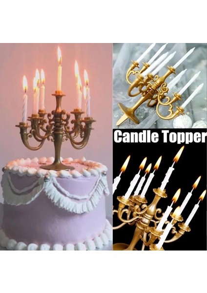 F Stili Yeni Mumlar ve Şamdan Braketi 1 Takım Kek Topper Doğum Günü Partisi Kek Mumluklar Toppers Dekorasyon Şamdan Üst (Yurt Dışından) fiyatları
