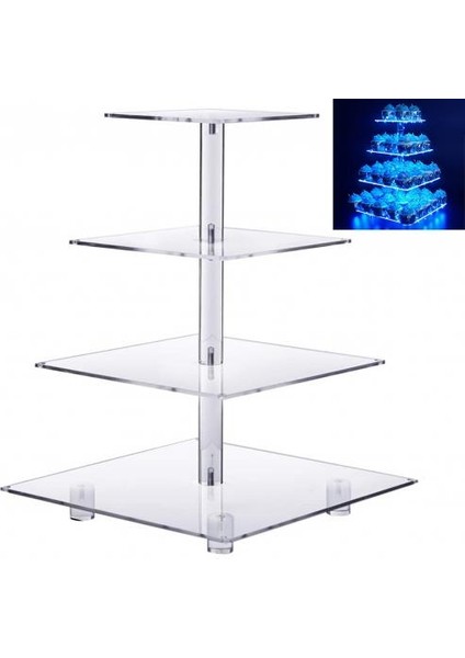 Soğuk Beyaz Işık Stili 4 Katmanlı Kek Plaka Standı LED Işık Dize Kek Tutucu Akrilik Kek Ekran Standı Tutucu Düğün Parti Dekorasyon Kek Araçları (Yurt Dışından)