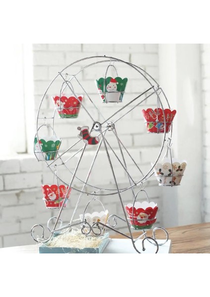 Gümüş Tarzı Metal Pasta Kek Tutucu 8 Bardak Beyaz Dönme Dolap Tatlı Kek Ekran Standı Raf Dönebilen Parti Malzemeleri Pişirme Dıy Araçları (Yurt Dışından) fiyatları