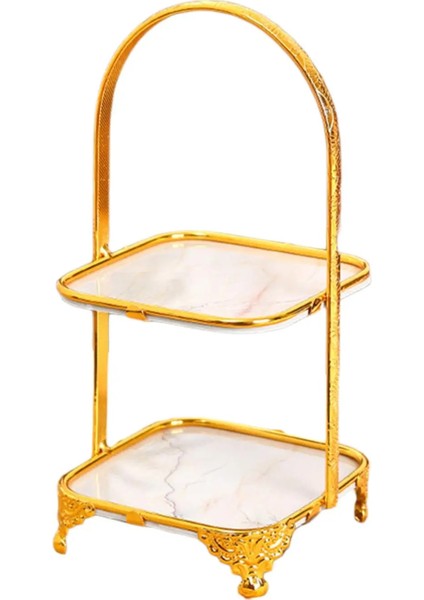 Iki Katmanlı Kare Stili Demir Kek Standı Dekor Servis Tepsisi Teşhir Plakası Lüks Teşhir Standı Etkinlik Partisi Pasta Meyve Pastası Için Kek Standı (Yurt Dışından)