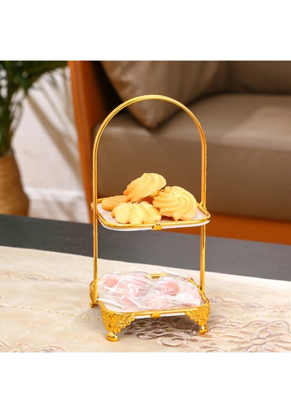 Iki Katmanlı Kare Stili Demir Kek Standı Dekor Servis Tepsisi Teşhir Plakası Lüks Teşhir Standı Etkinlik Partisi Pasta Meyve Pastası Için Kek Standı (Yurt Dışından)