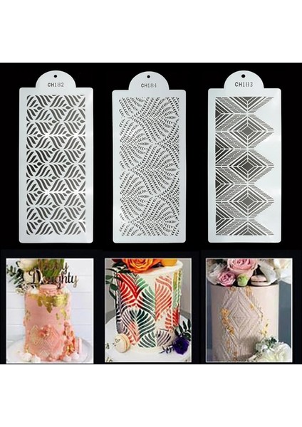 Set 5 Stili Plastik Şeker Elek Kalıbı Fondan Baskı Kalıbı Içi Boş Düğün Pastası Kenar Dekorasyon Şablonu Pişirme Araçları Kek Standı Kalıpları (Yurt Dışından)