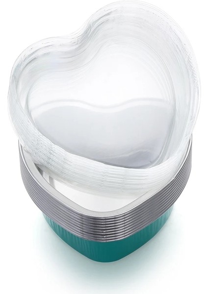Mavi Stil 10 Takım 100ML Alüminyum Folyo Kek Tava Kalp Şeklinde Cupcake Kapaklı Fincan Flan Pişirme Tavaları Anneler Günü Düğün Doğum Günü Için (Yurt Dışından)