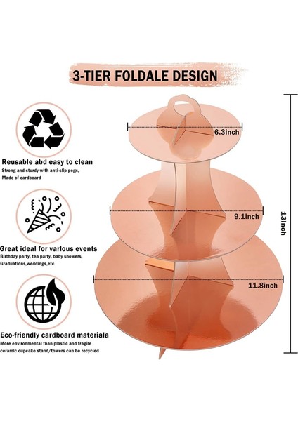 Gül Altın Tarzı 2 Takım Rose Gold 3 Katmanlı Yuvarlak Karton Cupcake Standı F Cupcakes Kadınlar Kızlar Için Mükemmel Doğum Günü Gelin Duşu (Yurt Dışından) fiyatları