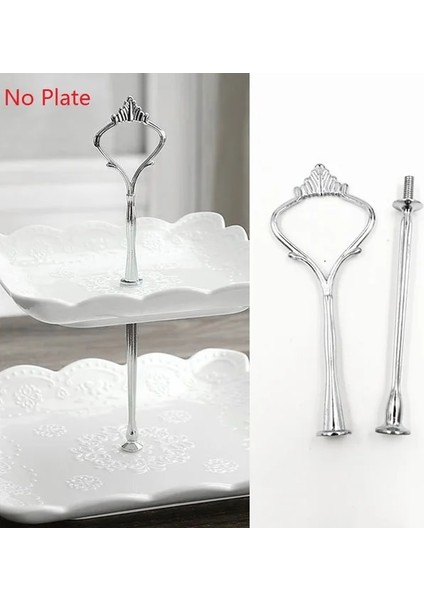 Gümüş 2 Katmanlı Stil Tatlı Dekorasyon Rafı Yuvarlak Tepsi Kek Standı Tatlı Tutucu Meyve Doğum Günü Partisi Düğün Patera Katmanları Parçaları (Yurt Dışından)